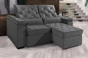 Sofá Retrátil e Reclinável BERLIM 2.30m Velusoft D33 "Cinza" - ESTILO ESTOFADOS