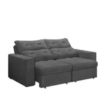 Sofá Retrátil e Reclinável Bipartido com Baú 2m 3 Lugares Maverik Suede Cinza Com Molas Selmer