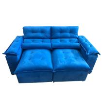 Sofá Retrátil e Reclinável C/ Pillow nos braços 2,0m Azul Caneta Suede