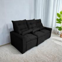 Sofá Retrátil e Reclinável com 2,00m/2,50m de Largura em Tecido Suede Preto