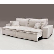 Sofa Retrátil e Reclinável com Molas Cama inBox Premium 2,52m tecido em linho Bege Claro