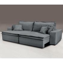 Sofa Retrátil e Reclinável com Molas Cama inBox Premium 2,52m tecido em linho Cinza Escuro