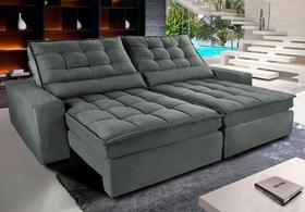 Sofá Retrátil e Reclinável com Molas Ensacadas Cama inBox Gold 2,52m Tecido Suede Velusoft Cinza