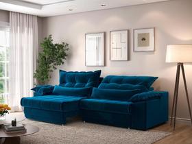 Sofá Retrátil e Reclinável com Molas ensacadas e Carregador USB Colosso 2,50m Veludocristal Azul Marinho - NETSOFAS