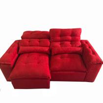 Sofá Retrátil e Reclinável com Pillow e Molas 2.26 m Sob Medida Tecido Suede Vermelho - Veneza Estofados