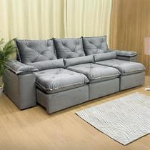 Sofá Retrátil e Reclinável Confortável com 2,65m de Largura e Abertura Grande em Tecido Veludo Premium com Pillow nos Braços e Assentos