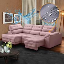 Sofá Retrátil e Reclinável de Canto Chaise 250 x 150 Cm Luiza Suede Rosa Impermeabilizado - SóSofá