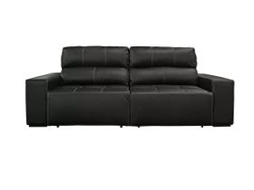 Sofá Retrátil e Reclinável de Couro Atami 2,50 m Preto Pigmentado - Mempra Design
