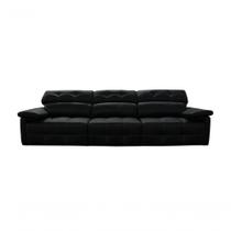 Sofá Retrátil E Reclinável De Couro Queen (3 Módulos) 3,30 M Preto Pigmentado Mempra Design