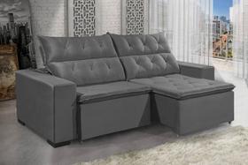 Sofá Retrátil e Reclinável DUBAI 2,30m com Pillow de 8cm Velusoft D33 Cor "Cinza" - ESTILO ESTOFADOS Sofá Retrátil e Reclinável DUBAI 2,30m com Pillow de 8cm Velusoft D33 Cor "Cinza" - ESTILO ESTOFADOS