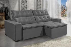 Sofá Retrátil e Reclinável DUBAI 2,50m com Pillow de 12cm Velusoft D33 Cor "Cinza" - ESTILO ESTOFADOS Sofá Retrátil e Reclinável DUBAI 2,50m com Pillow de 12cm Velusoft D33 Cor "Cinza" - ESTILO ESTOFADOS