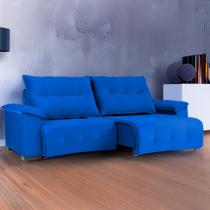 Sofá Retrátil e Reclinável Lisboa 2,70m Veludo Azul D28