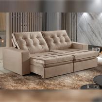 Sofá Retrátil e Reclinável Modulado 250cm Pés em Madeira Maciça Capri Bege Capuccino