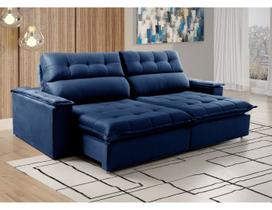 Sofá Retrátil e Reclinável Molas Ensacadas 4 Lugares Rubi Vivaro Decor Suede Azul Marinho