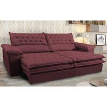 Sofá Retrátil e Reclinável Molas Ensacadas Cama inBox Botonê 2,12m Espuma Viscoelástico Suede Vinho