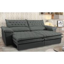 Sofá Retrátil e Reclinável Molas Ensacadas Cama inBox Botonê 2,52m Espuma Viscoelástico Suede Cinza