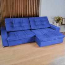 Sofá Retrátil e Reclinável Molas Porto 2,30m Veludo Azul