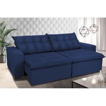 Sofá Retrátil e Reclinavel Oklahoma 2,02m Molas e Pillow no Assento Tecido Suede Azul - Cama InBox