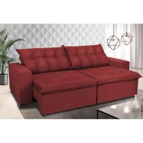 Sofá Retrátil e Reclinavel Oklahoma 2,22 Mts Com Molas e Pillow no Assento Tecido Suede Vermelho - Cama InBox