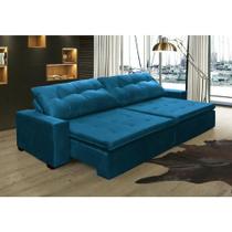 Sofá Retrátil e Reclinavel Oklahoma 2,52m Com Molas e Pillow no Assento Tecido Suede Azul