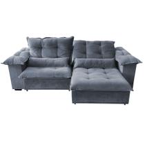 Sofá Retrátil e reclinável - Pillow Top - Cinza - Veludo - Fibra Siliconada - Molas ensacadas - 2,50 cm
