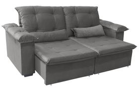 Sofá Retrátil e reclinável - Pillow Top - Veludo - Espuma em flocada - 2 Metros - Cinza