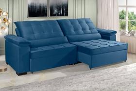 Sofá Retrátil e Reclinável RENEW 2.50m ESTILO ESTOFADOS - França Velusoft Cor "Azul" Sofá Retrátil e Reclinável RENEW 2.50m ESTILO ESTOFADOS - França Velusoft Cor "Azul"