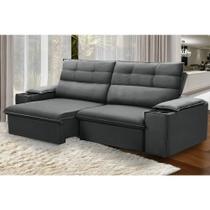 Sofá Retrátil e Reclinável Vannes 245cm com Porta Copos e Objetos