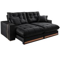 Sofá Retrátil e Reclinável Vicam 017 Com Molas Ensacadas 2,50 m - Veludo Preto