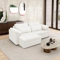 Sofá Retrátil Elétrico Sala de Estar Nolan Bipartido 215cm Conforto Premium em Couro Branco G58 - Gran Belo