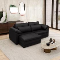 Sofá Retrátil Elétrico Sala de Estar Nolan Bipartido 215cm Conforto Premium em Couro Preto Brilho G58 - Gran Belo
