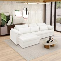 Sofá Retrátil Elétrico Sala de Estar Nolan Bipartido 257cm Conforto Premium em Couro Branco G58 - Gran Belo