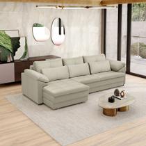 Sofá Retrátil Elétrico Sala de Estar Nolan Bipartido 332cm Conforto Premium em Couro OffWhite G58 - Gran Belo