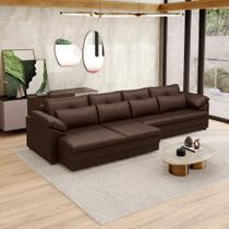 Sofá Retrátil Elétrico Sala de Estar Nolan Bipartido 339cm Conforto Premium em Couro Marrom Brilho G58 - Gran Belo Sofá Retrátil Elétrico Sala de Estar Nolan Bipartido 339cm Conforto Premium em Couro Marrom Brilho G58 - Gran Belo