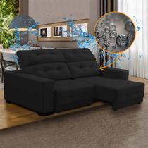 Sofá Retrátil Impermeabilizado Preto Reclinável Compact 210 Cm Espuma D26 Suede - SóSofá