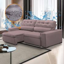 Sofá Retrátil Impermeável Chicago 230 Cm Reclinável 4 Lugares D26 Veludo Rosa - SóSofá