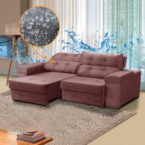 Sofá Retrátil Impermeável de Fábrica 3 Lugares Ravello 220 Cm Veludo Rosa - SóSofá