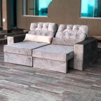 Sofa retrátil Luxo com encosto reclinável e almofadas e pés com rodizio - Lima Estofados