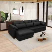 Sofá Retrátil Manual Sala de Estar Nolan Bipartido 257cm Conforto Premium em Couro Preto Brilho G58 - Gran Belo Sofá Retrátil Manual Sala de Estar Nolan Bipartido 257cm Conforto Premium em Couro Preto Brilho G58 - Gran Belo