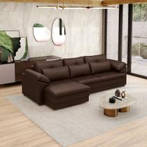 Sofá Retrátil Manual Sala de Estar Nolan Bipartido 297cm Conforto Premium em Couro Marrom Brilho G58 - Gran Belo