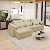 Sofá Retrátil Manual Sala de Estar Nolan Bipartido 332cm Conforto Premium em Couro Bege G58 - Gran Belo Sofá Retrátil Manual Sala de Estar Nolan Bipartido 332cm Conforto Premium em Couro Bege G58 - Gran Belo