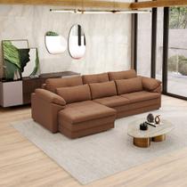 Sofá Retrátil Manual Sala de Estar Nolan Bipartido 332cm Conforto Premium em Couro Mel Manchado G58 - Gran Belo Sofá Retrátil Manual Sala de Estar Nolan Bipartido 332cm Conforto Premium em Couro Mel Manchado G58 - Gran Belo
