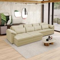 Sofá Retrátil Manual Sala de Estar Nolan Bipartido 339cm Conforto Premium em Couro Bege G58 - Gran Belo