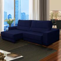 Sofá Retrátil para Sala 300 Cm Reclinável Mola Ensacada Orion Veludo Azul Escuro SóSofá
