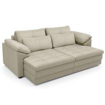 Sofá Retrátil Para Sala de Estar 3 Lugares 215cm Riza S03 Couro Bege Pérola - Lyam Decor