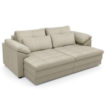 Sofá Retrátil Para Sala de Estar 3 Lugares 215cm Riza S03 Couro Bege Pérola - Lyam Decor