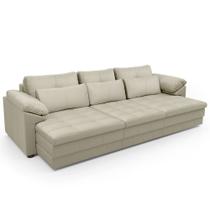 Sofá Retrátil Para Sala de Estar 3 Lugares 257cm Riza S03 Couro Bege Pérola - Lyam Decor Sofá Retrátil Para Sala de Estar 3 Lugares 257cm Riza S03 Couro Bege Pérola - Lyam Decor