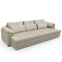 Sofá Retrátil Para Sala de Estar 3 Lugares 257cm Riza S03 Couro Bege Pérola - Lyam Decor