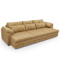 Sofá Retrátil Para Sala de Estar 4 Lugares 297cm Riza S03 Couro Soft Bege - Lyam Decor