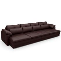 Sofá Retrátil Para Sala de Estar 5 Lugares 379cm Riza S03 Couro Caramelo - Lyam Decor Sofá Retrátil Para Sala de Estar 5 Lugares 379cm Riza S03 Couro Caramelo - Lyam Decor
